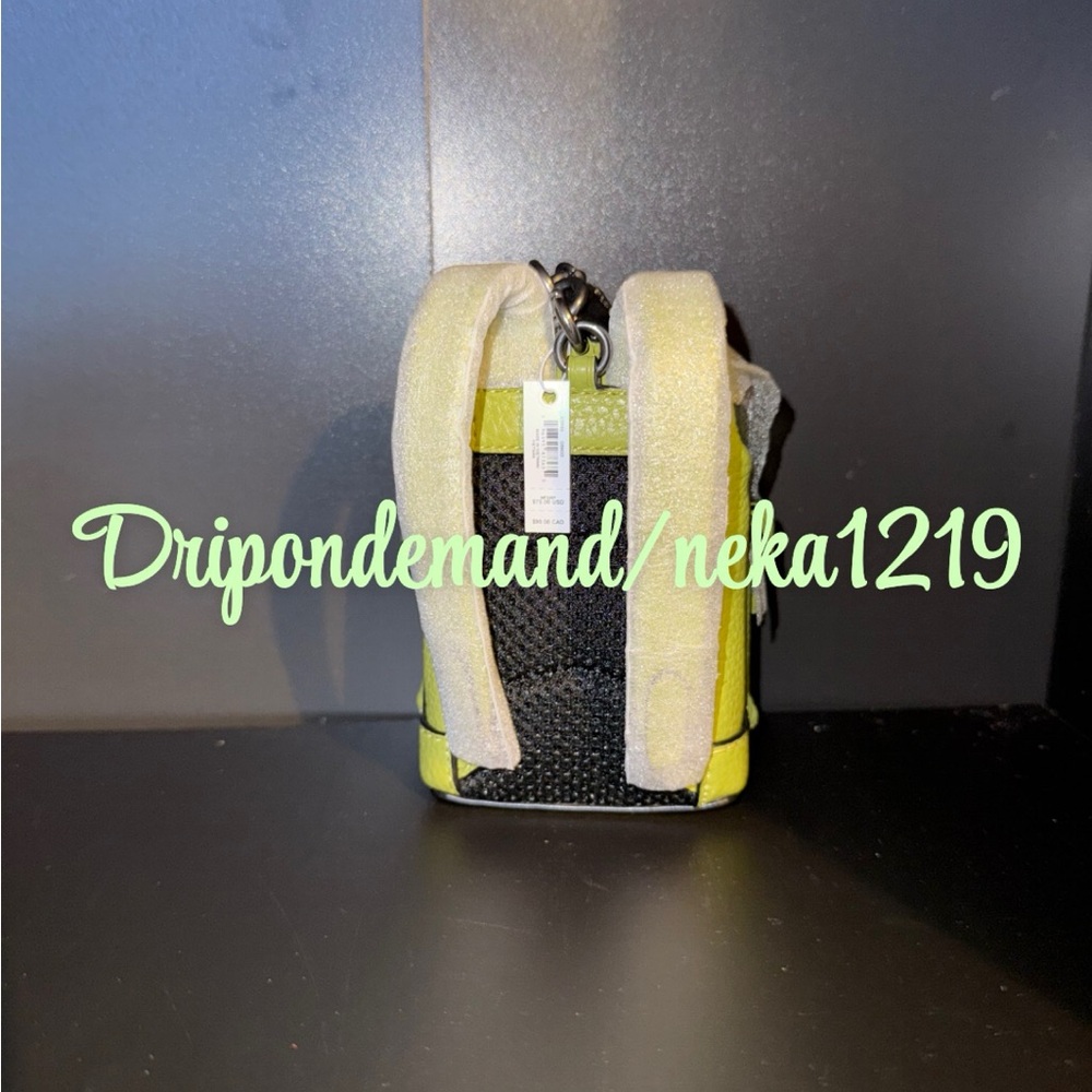 Coach Mini Warner Backpack Bag Charm- Gunmetal/Lime Green - Picture 5 of 6